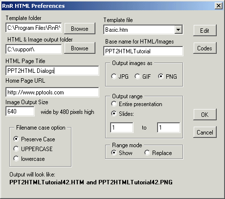 Screen shot of PPT2HTML Preferences dialog box